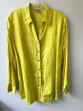 JM Collection 100% linen lime green button down long sleeved tunic